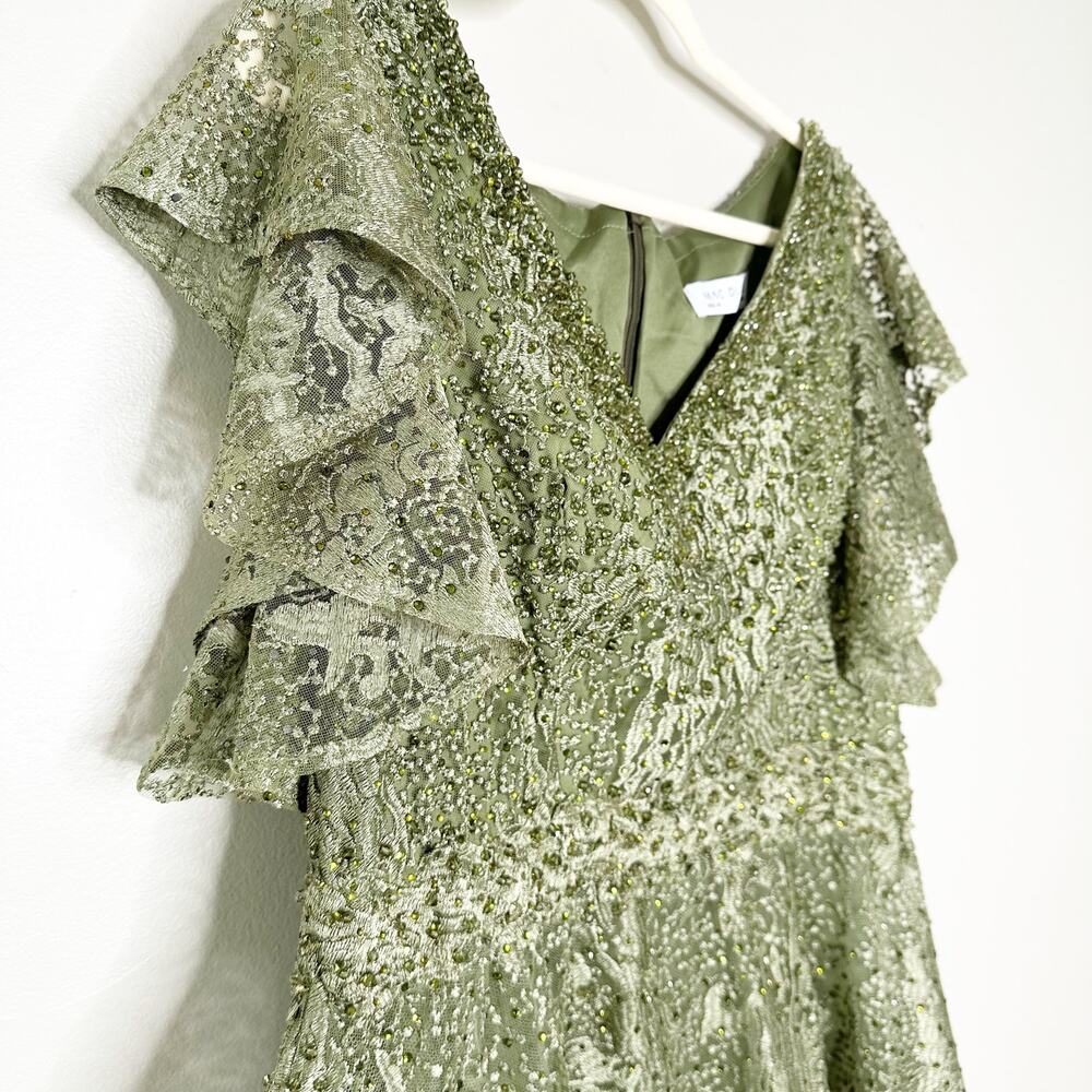 Mac Duggal 20310 Olive Green Embroidered Flutter Sleeve V Neck Gown 14 NEW $798 - Picture 5 of 14